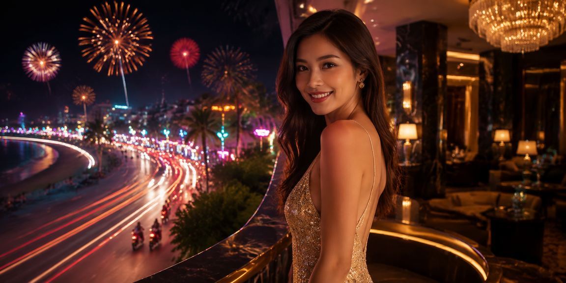 Sân khấu giải trí casino về đêm tại Mũi Né sáng rực ánh đèn neon